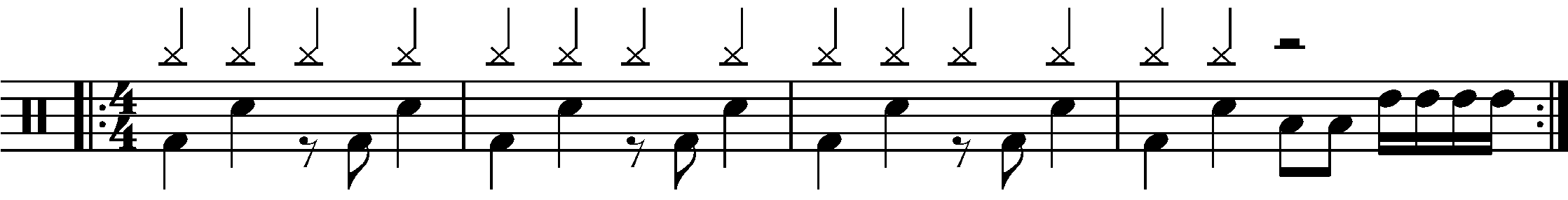 A four bar phrase using 3+4e+a fills.