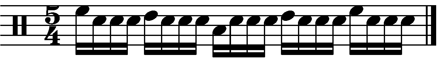 A full bar 16th note fill in 5/4