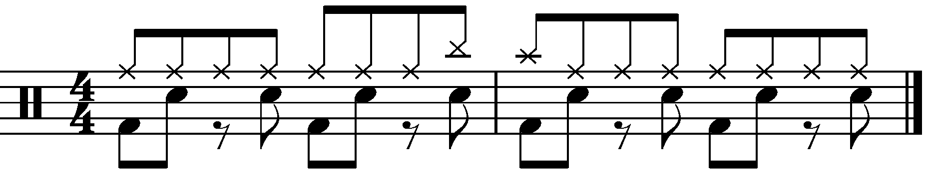The concept applied to a half time groove with quarter note right hands