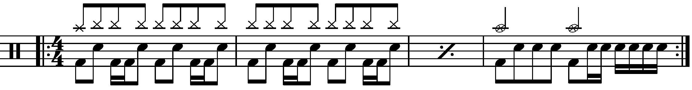 A four bar phrase using a double time groove.