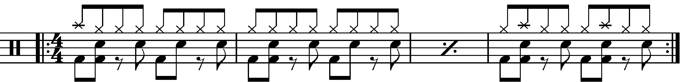 A four bar phrase using a double time groove.