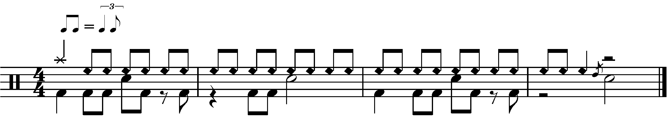 A four bar phrase made up of A B and C sections in swing time