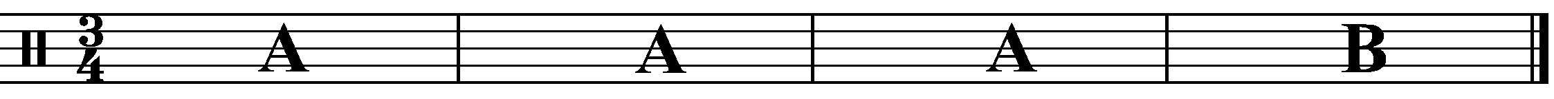 A four bar phrase using 3/4 and 2/4.