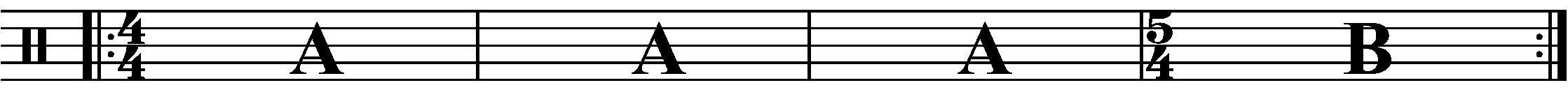 A four bar phrase using 5/4 for the 'B' section.