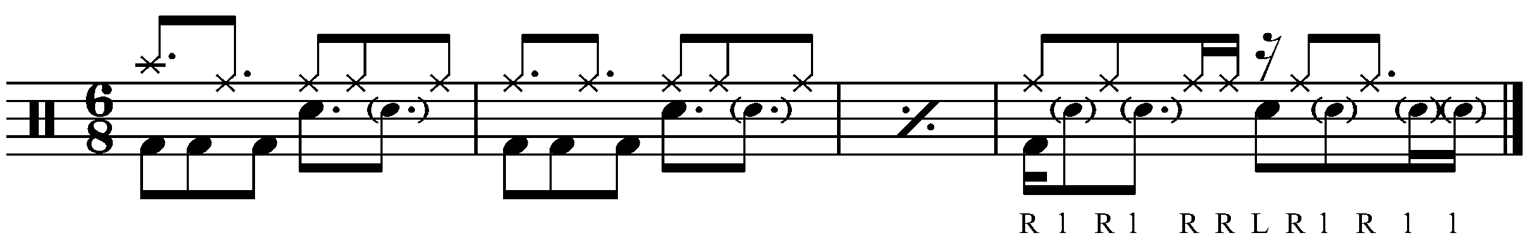 A four bar pattern using a simple double paradiddle fill