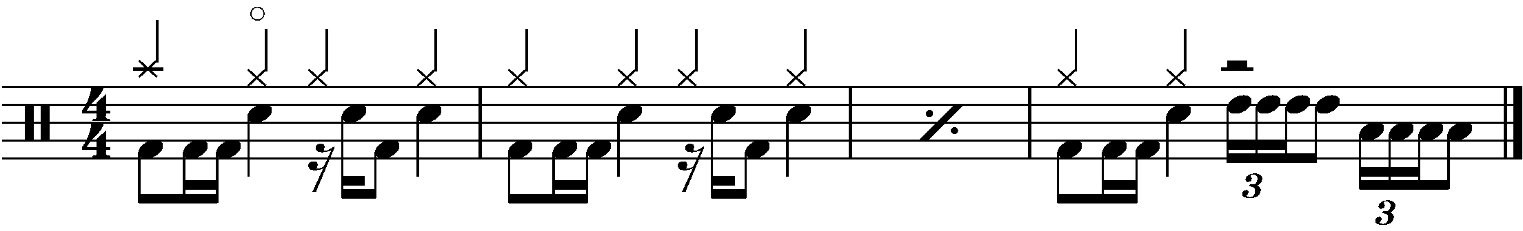 A four bar phrased using a half bar four stroke roll fill