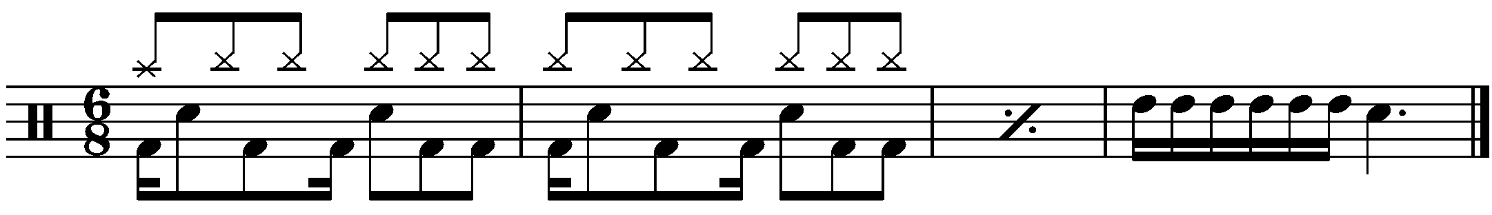 A four bar pattern using a simple single stroke 7 fill