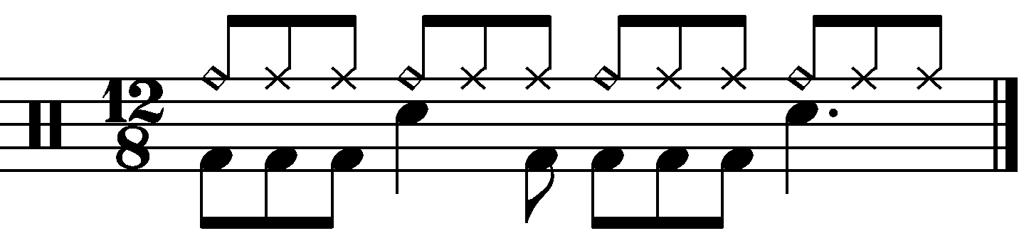 A 12/8 groove with accented dotted crotchets