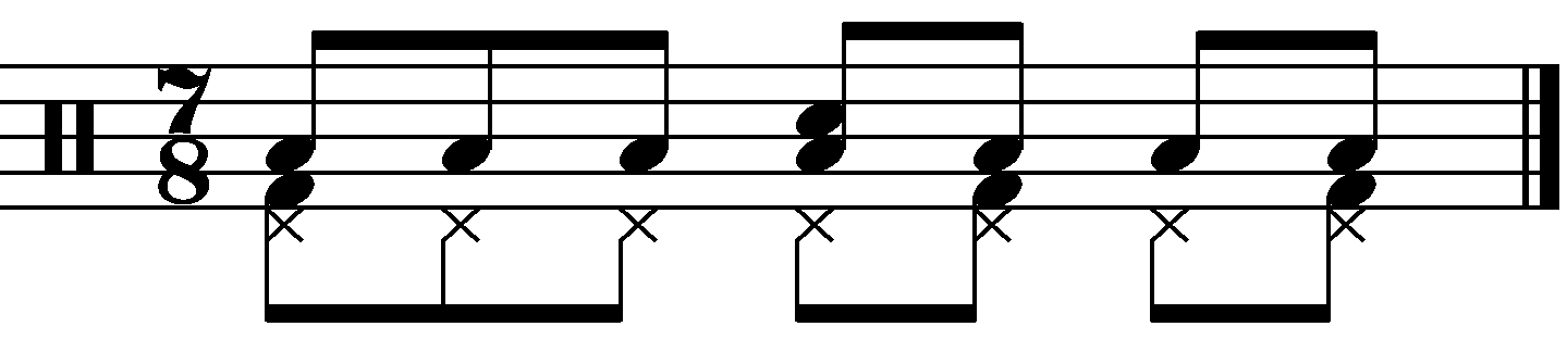 A 7/8 groove with the left foot counting quavers