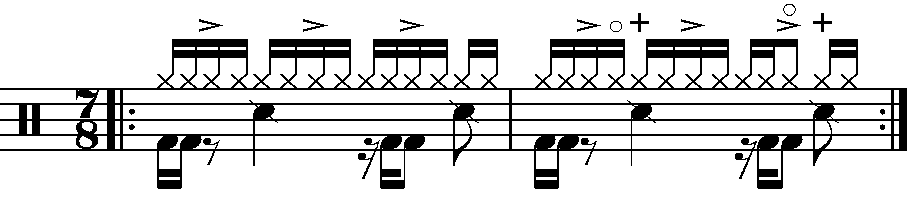 A two bar simple 7/8 groove