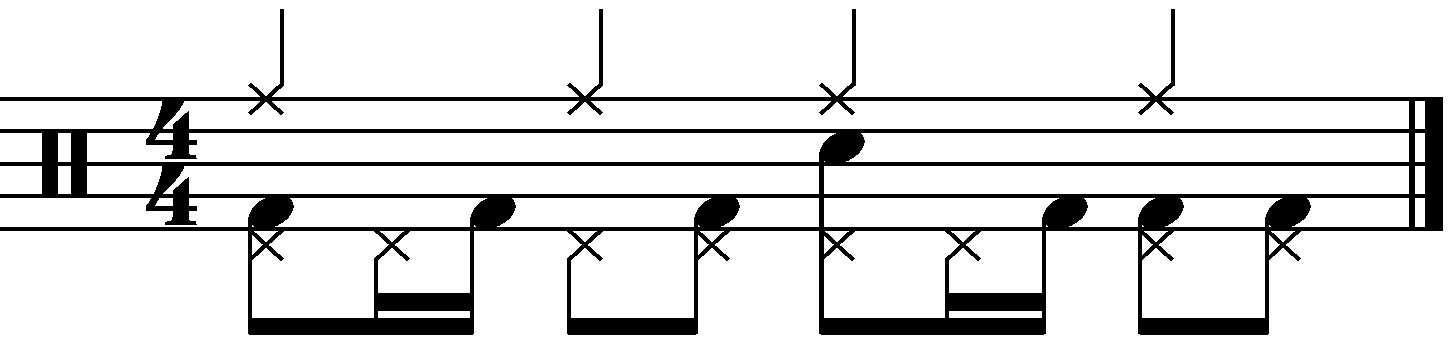 A groove where the left foot counts quarter notes