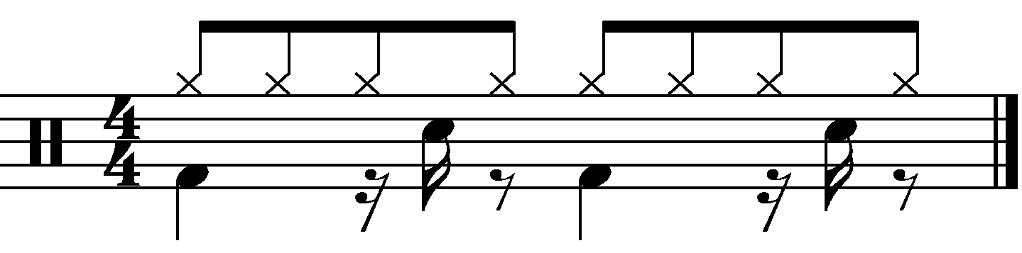 A simple groove where beats 2 and 4 have been displaced