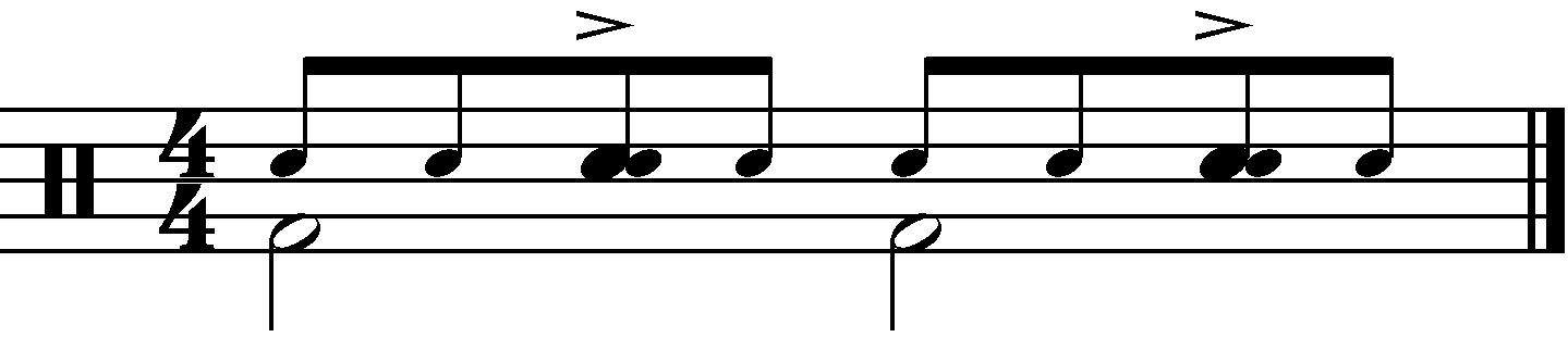 A basic common time groove with the right hand on the snare