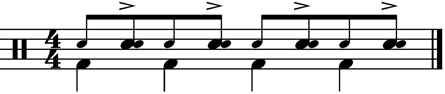 A basic double time groove with the right hand on the snare