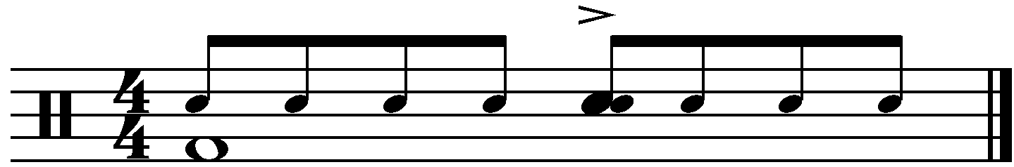 A basic half time groove with the right hand on the snare