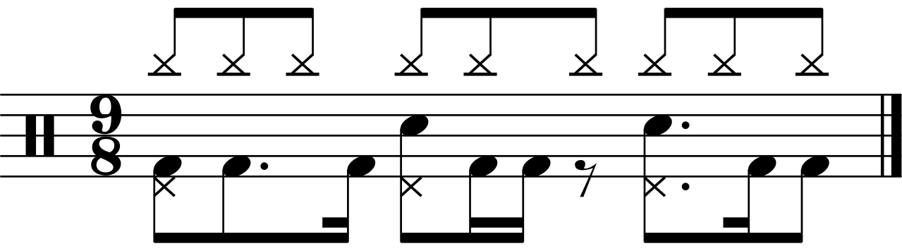 A 9/8 groove with the left foot counting dotted quarter notes