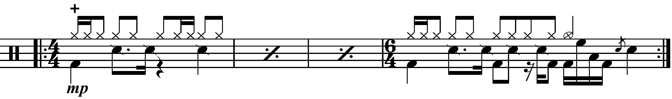 A four bar phrase using 4/4 and 6/4.