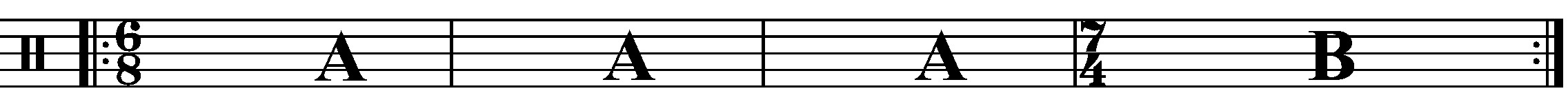 A four bar phrase using 7/4 for the 'B' section.