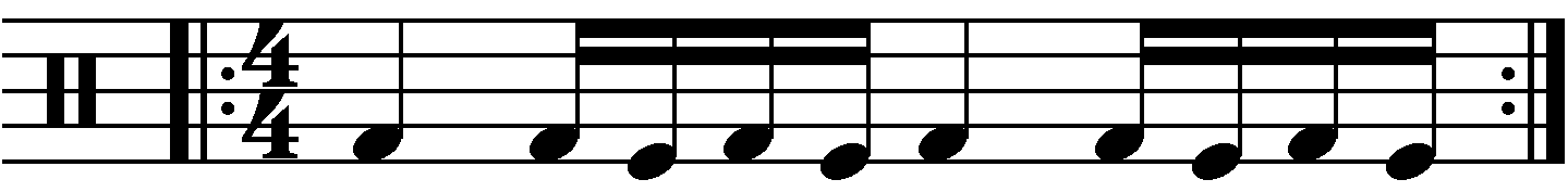 The single stroke five ending on the beat played on the feet.