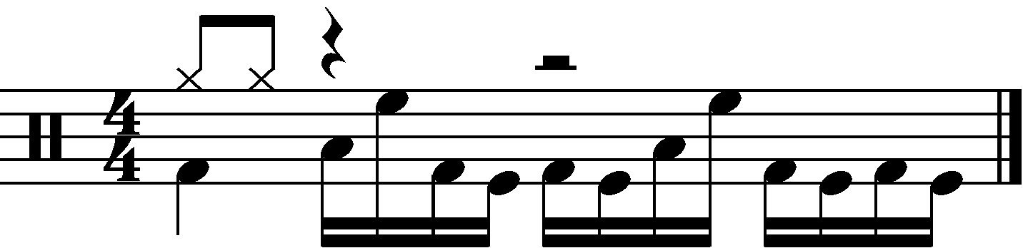 A one bar double kick fill using syncopated grouping.