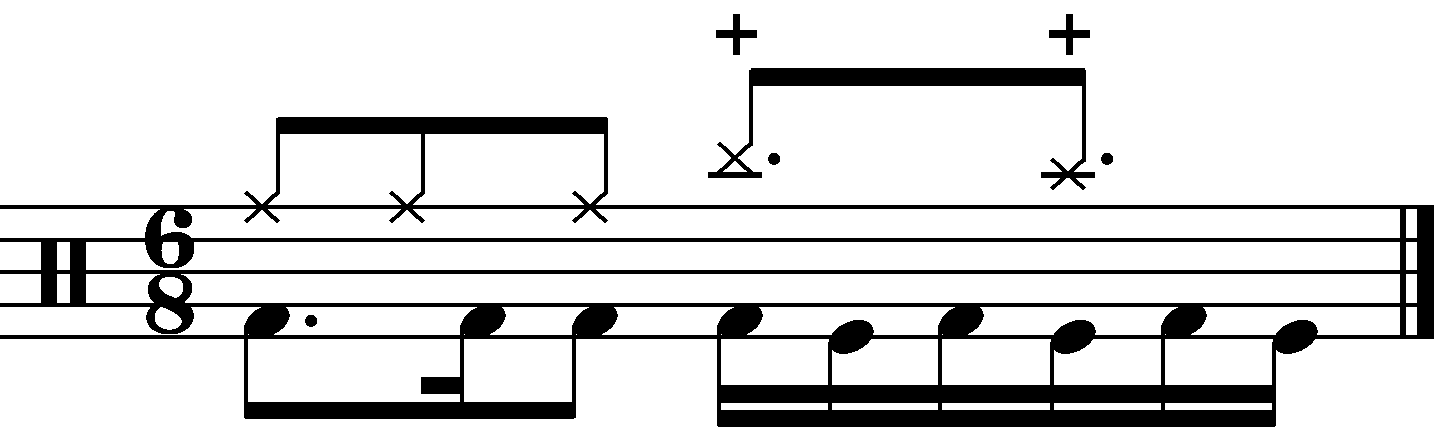 Constructing fills with constant 16th note double kick in 6/8.