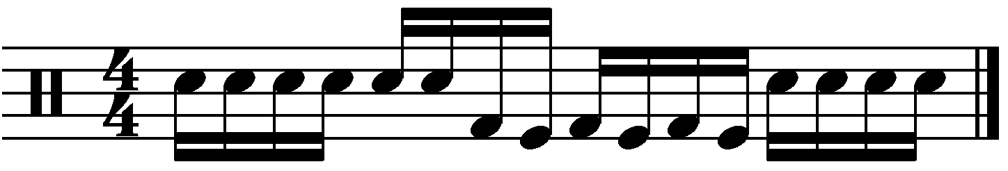 A fill using groups of 6 and double kicks.