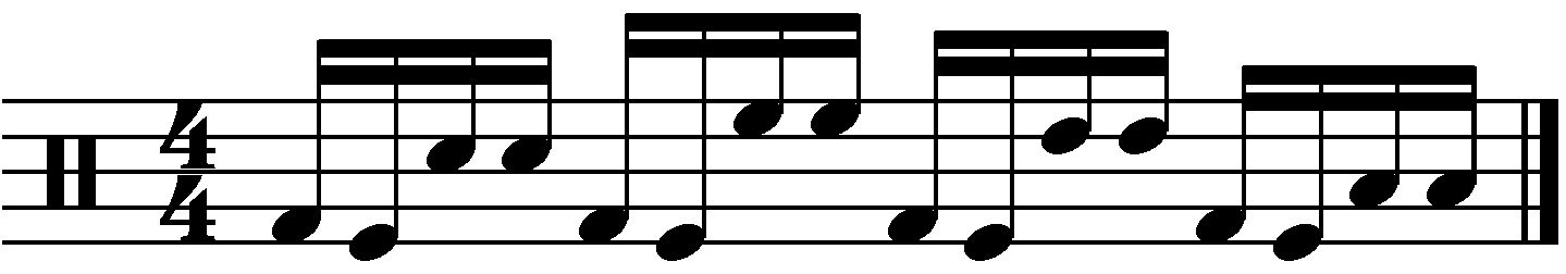 A fill using groups of 2 and double kicks.