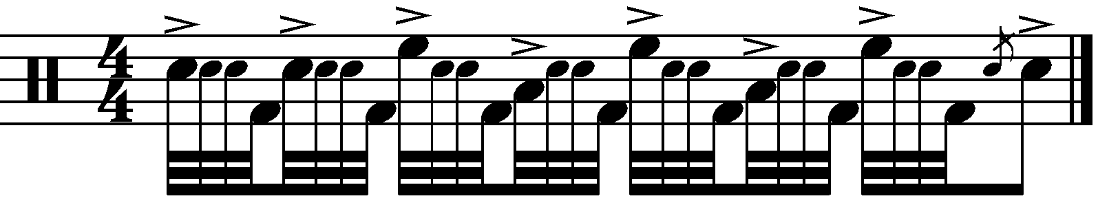 A fill based on the R L L F pattern played as 32nd notes