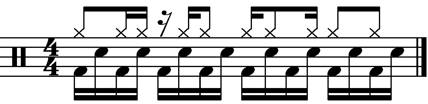 The subdivided eighth note blast beat with syncopated right hand