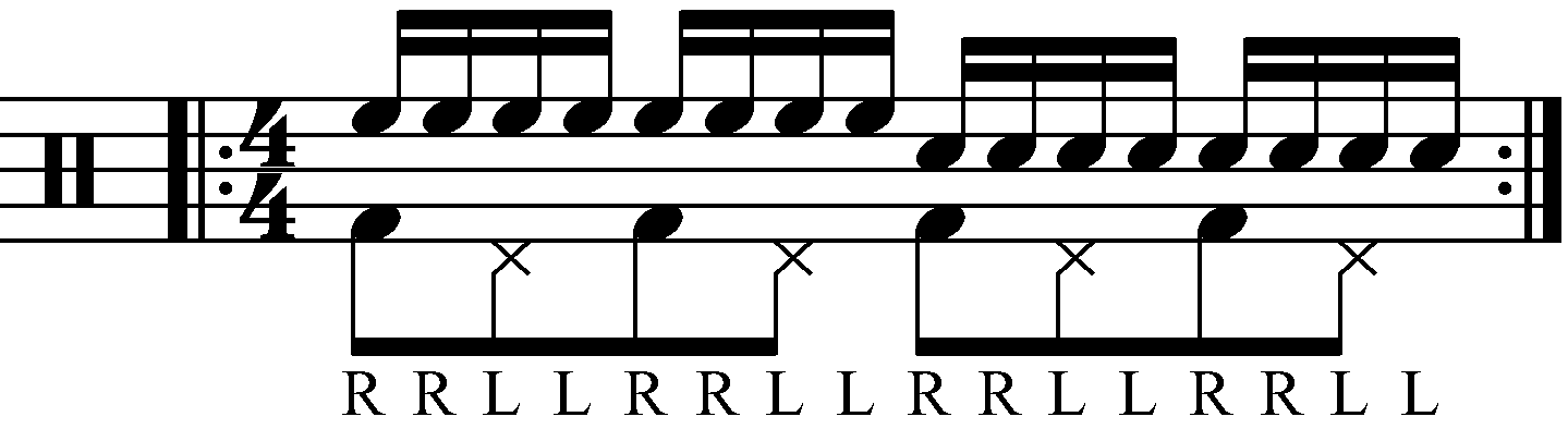 Double stroke roll played as groups of eight