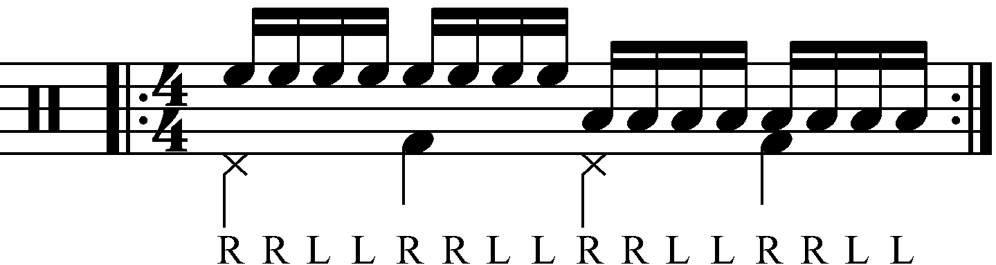 Double stroke roll played as groups of eight