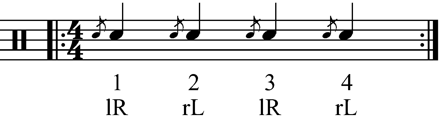 A Flam in alternate sticking as crotchets.