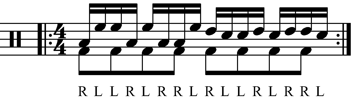 Inverted Paradiddle with each hand playing a different drum
