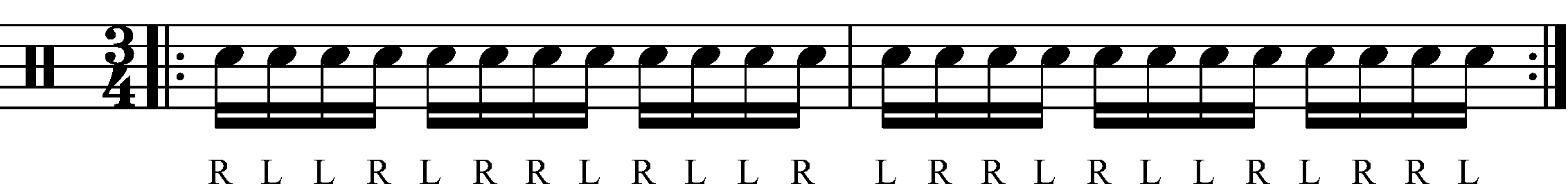 An Inverted Paradiddle in 3/4 with standard sticking