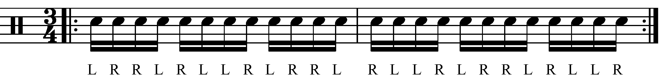 An Inverted Paradiddle in 3/4 with reverse sticking