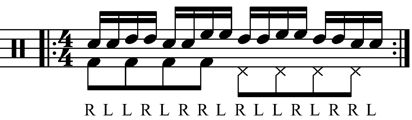 Inverted paradiddle orchestrated in groups of two