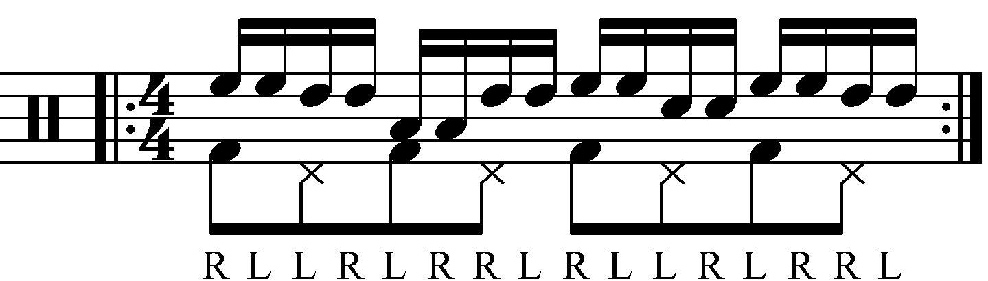Inverted paradiddle orchestrated in groups of two