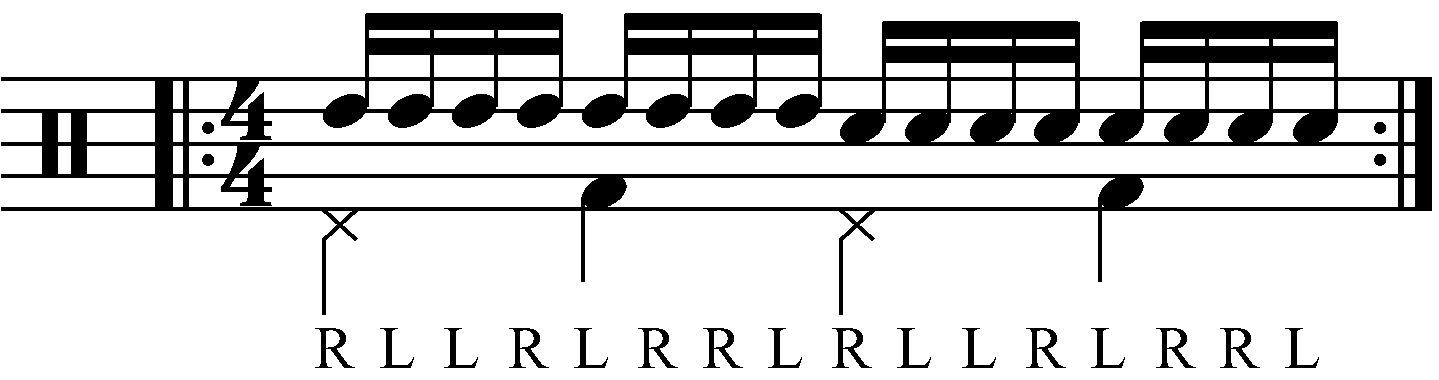 Inverted Paradiddle played as groups of eight