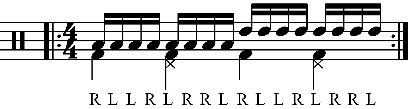 Inverted Paradiddle played as groups of eight