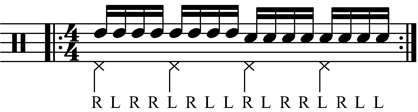 Standard Paradiddle played as groups of eight