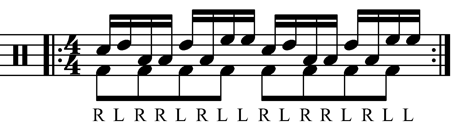 A paradiddle played in the triangle pattern