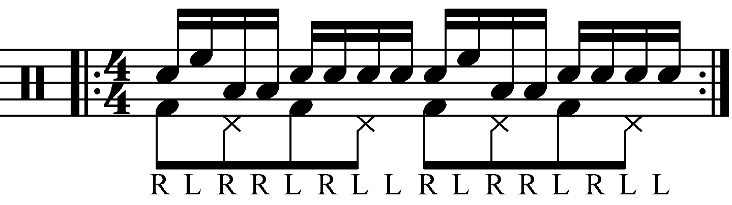 A paradiddle played in the triangle pattern