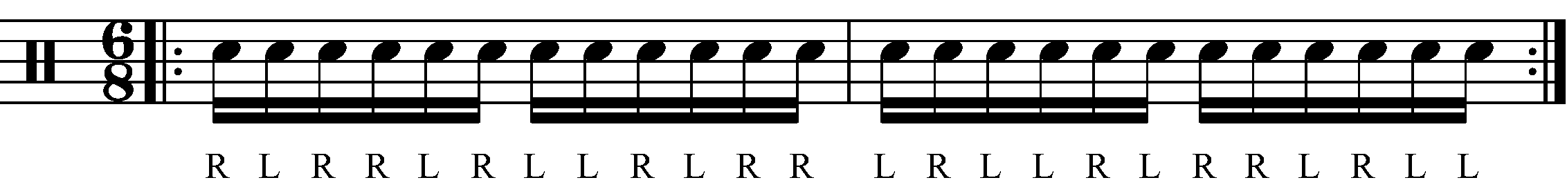 A Paradiddle in 6/8 with standard sticking