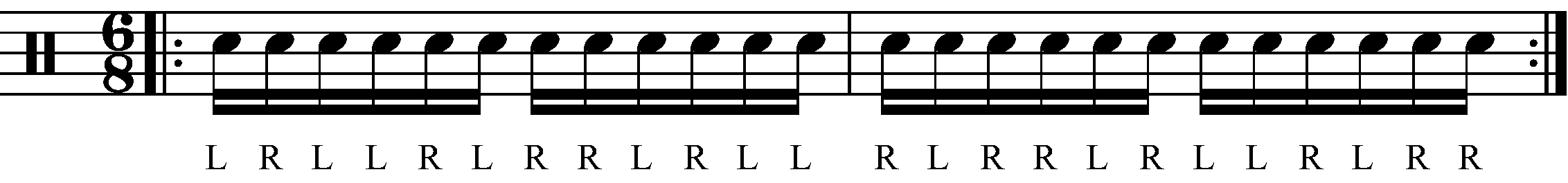 A Paradiddle in 6/8 with reverse sticking