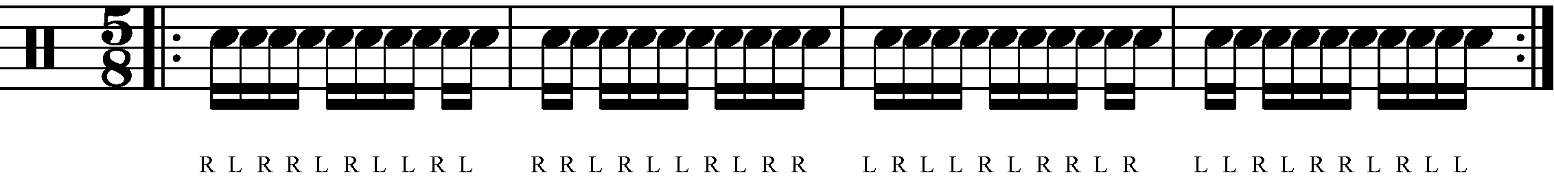 A Paradiddle in 5/8 with standard sticking