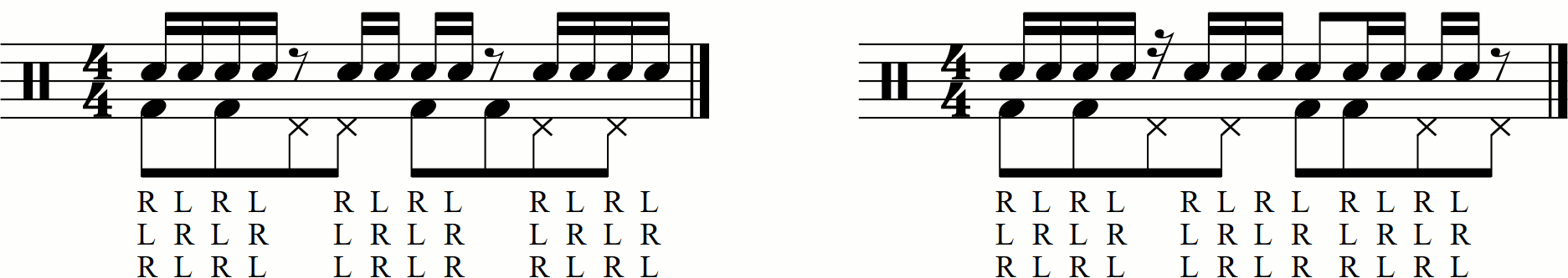 Adding feet under a sixteenth note single stroke 4