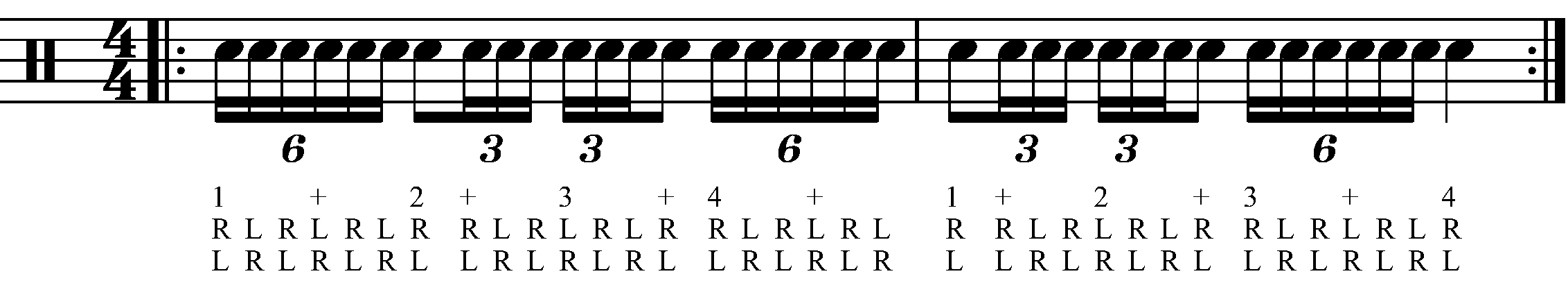 An abbreviated single stroke 7 in standard sticking.