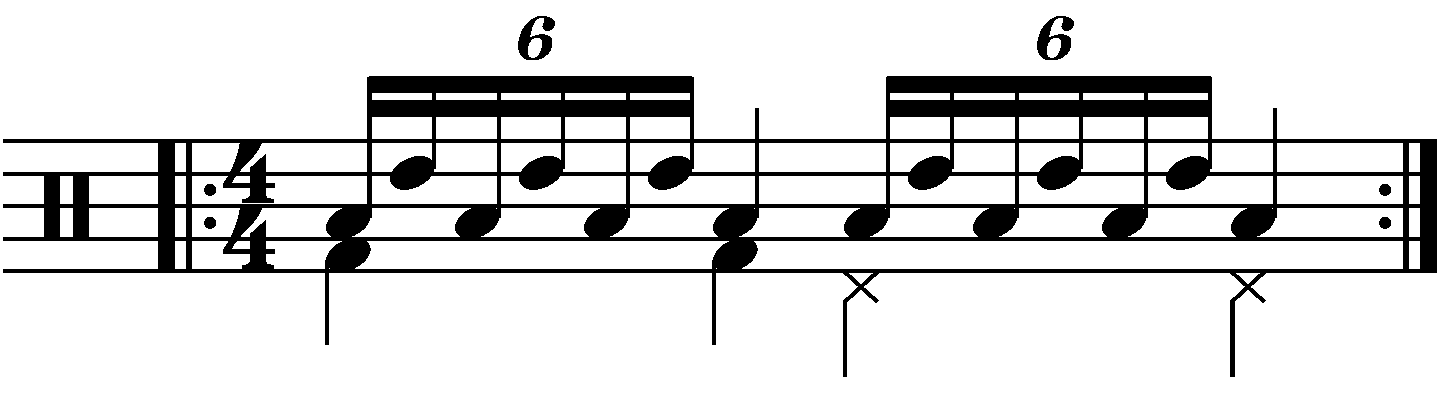 Single stroke seven with each hand playing a different drum