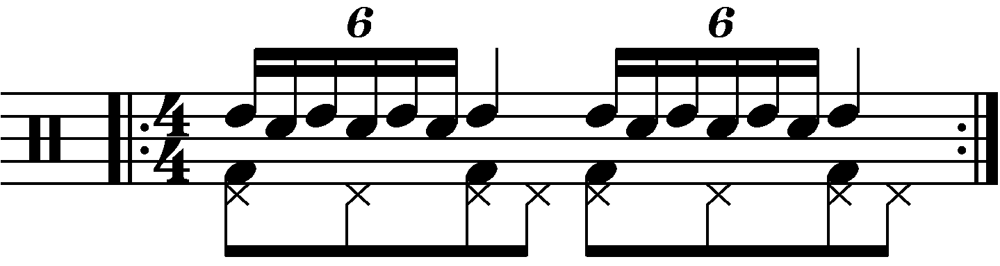 Single stroke seven with each hand playing a different drum
