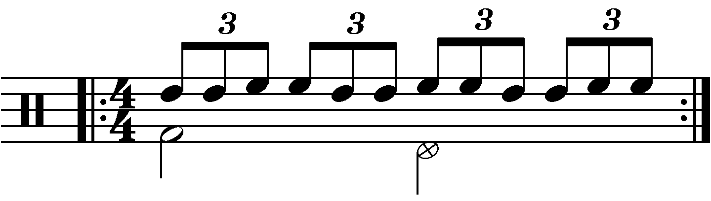 Double stroke triplet with each hand playing a different drum